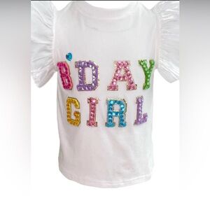 Lola + Boys Happy Birthday Crystal tee with ruffle details. Crystal # 9 on back